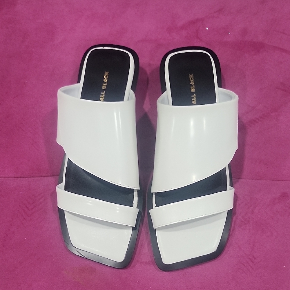 Black Women's White Slide Sandals